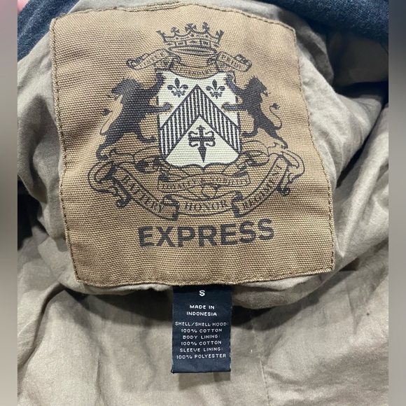 Express Mens Hooded Khaki/grey Zip Button Jacket Size Small - Picture 5 of 6